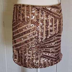 FOREVER 21 Rose Gold Sequined Mini Skirt Holiday Party Date Night Sparkly